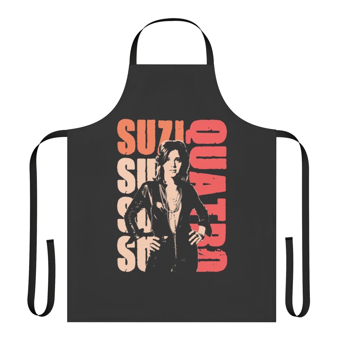 Retro-style apron featuring the image of 1970s glam rock singer Suzi Quatro