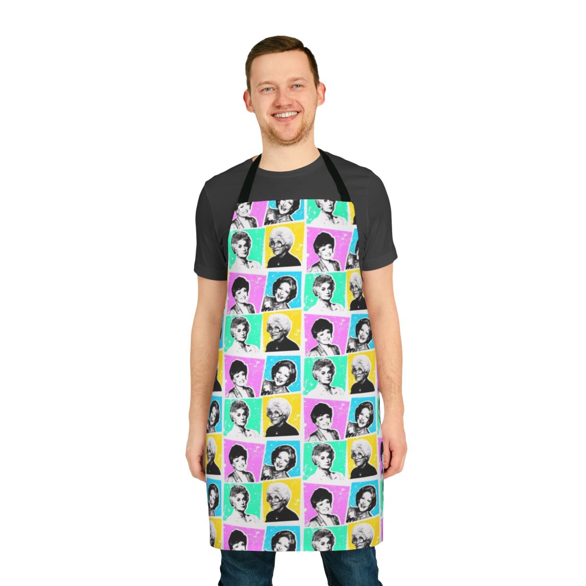 Colorful pop art-style apron with characters from the classic TV show The Golden Girls