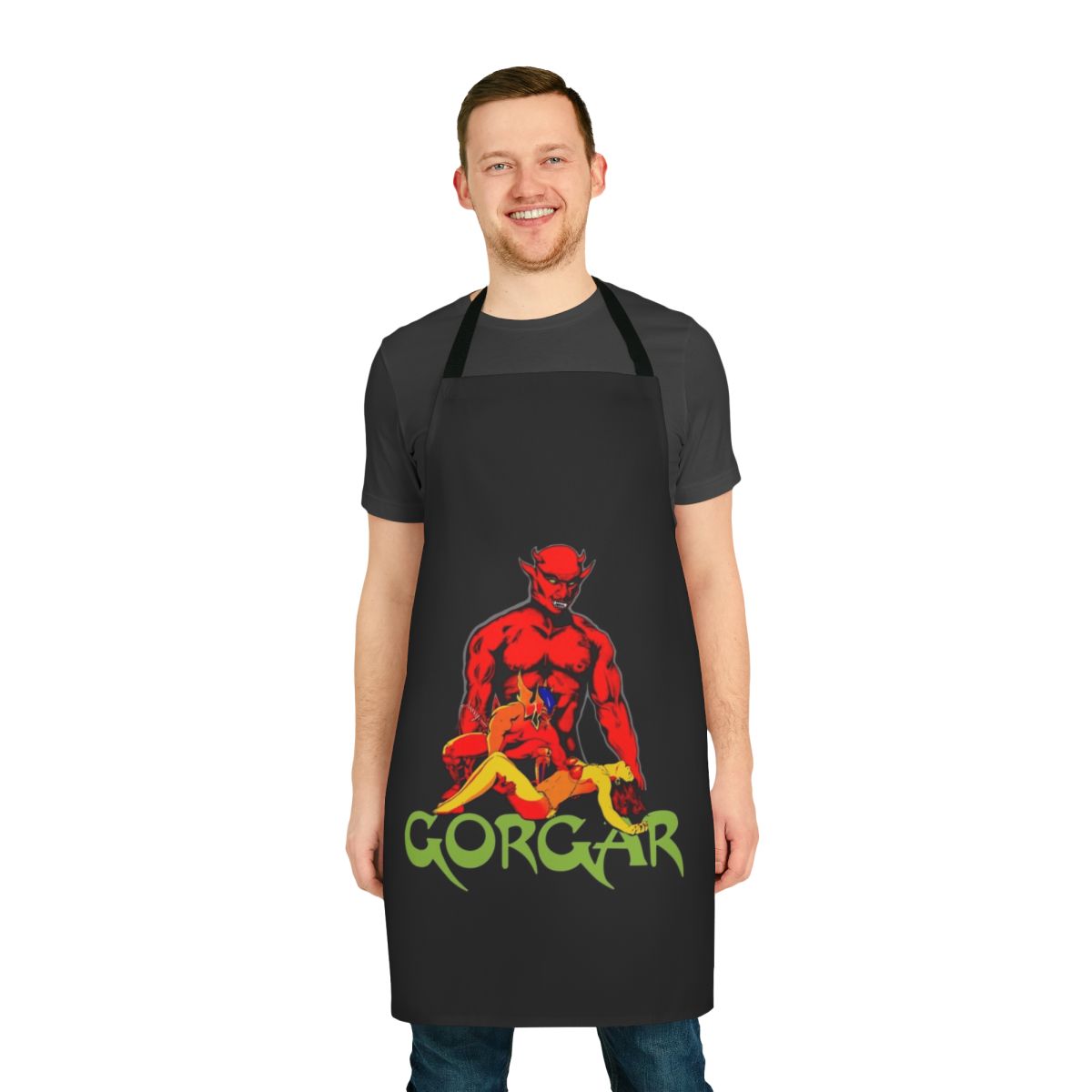Gorgar pinball-themed apron featuring iconic demonic artwork from the 1970s arcade game