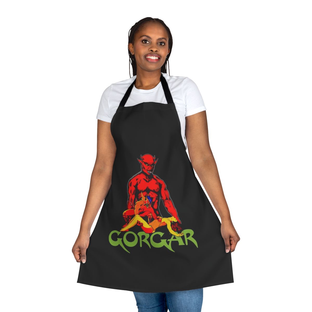 Gorgar pinball-themed apron featuring iconic demonic artwork from the 1970s arcade game