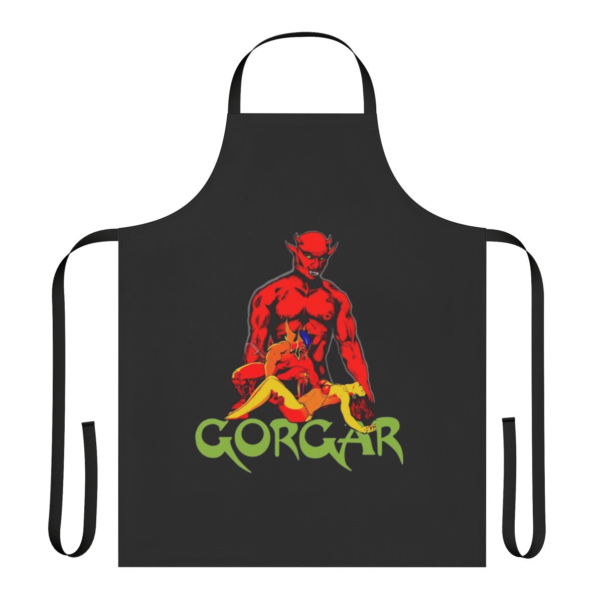 Gorgar pinball-themed apron featuring iconic demonic artwork from the 1970s arcade game