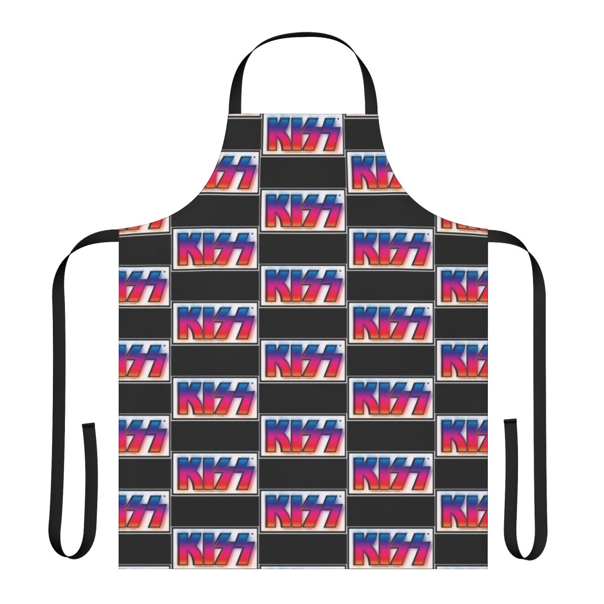 Retro-inspired apron featuring a gradient glowing logo design for KISS band fans
