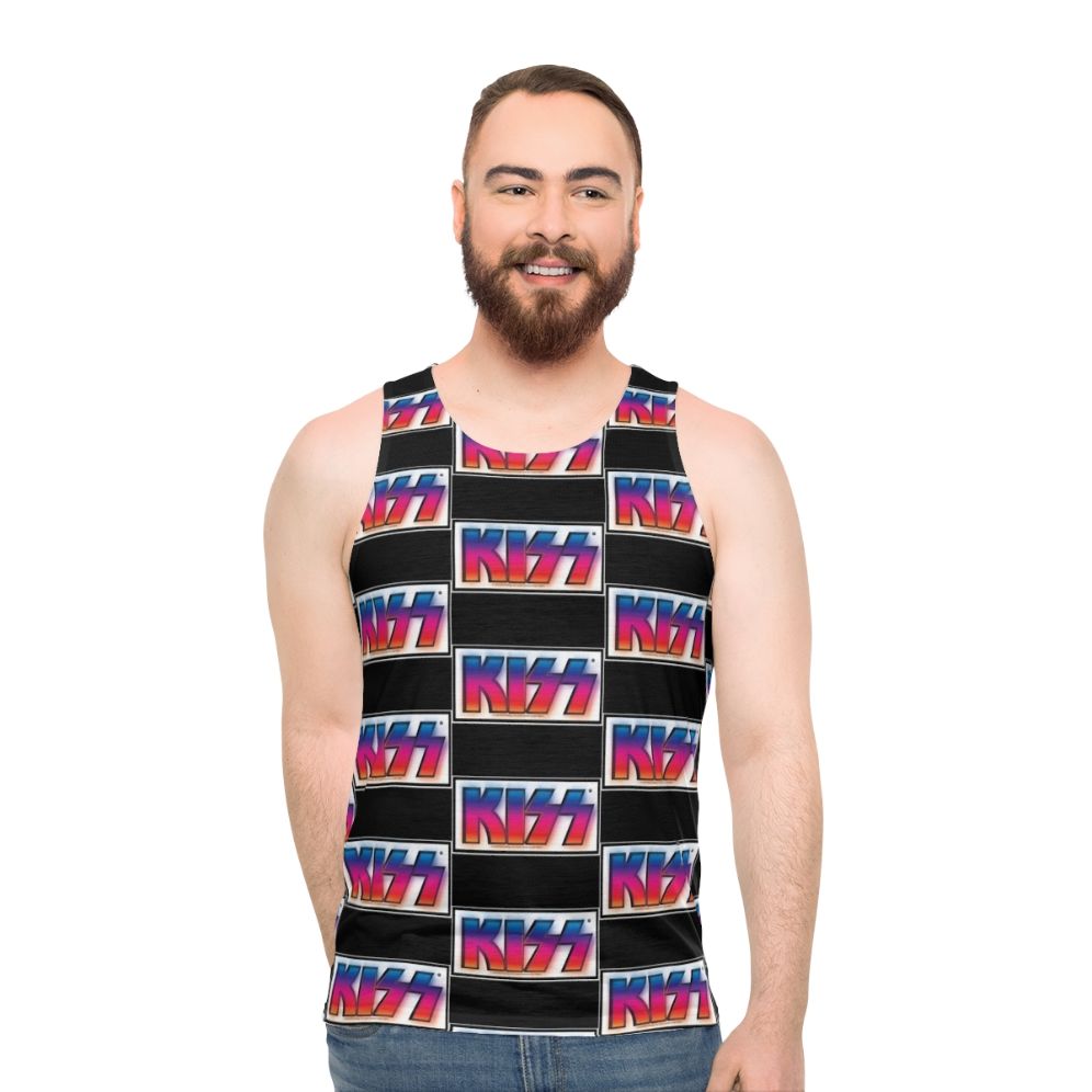 Retro gradient glowing logo kiss band unisex tank top