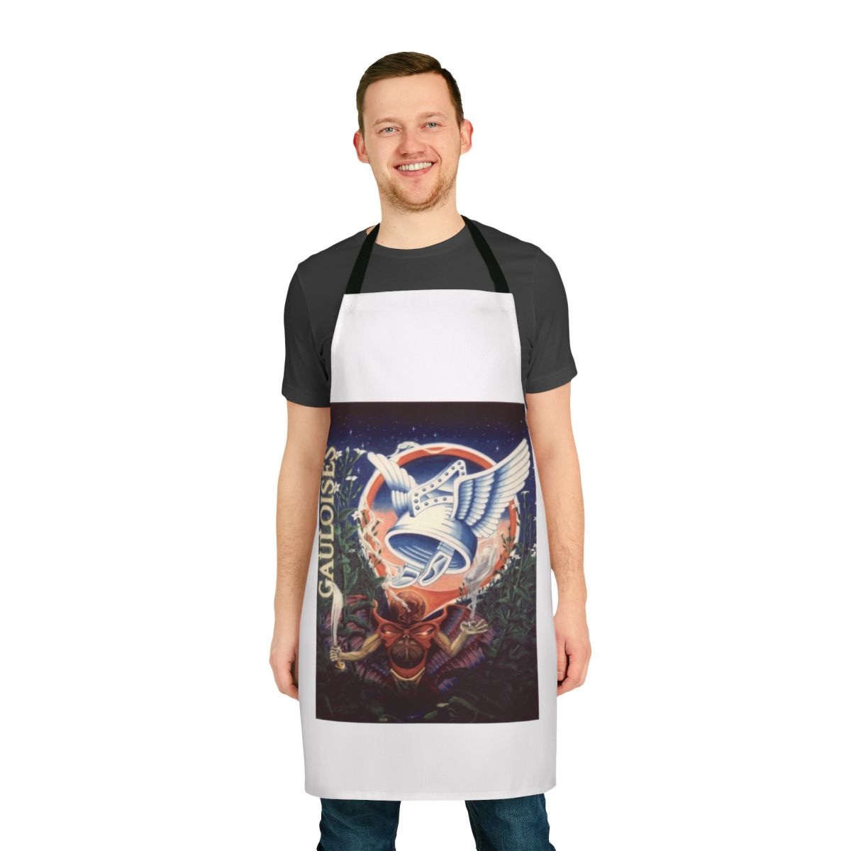 Retro graffiti-style apron with a quirky, vintage-inspired design