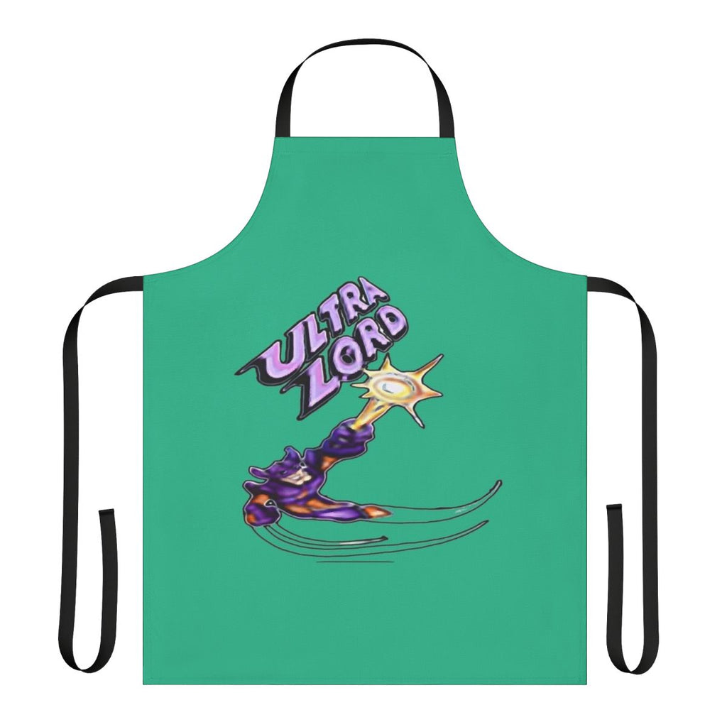 Ultra Lord Sheen-inspired graphic apron with vibrant pop culture design