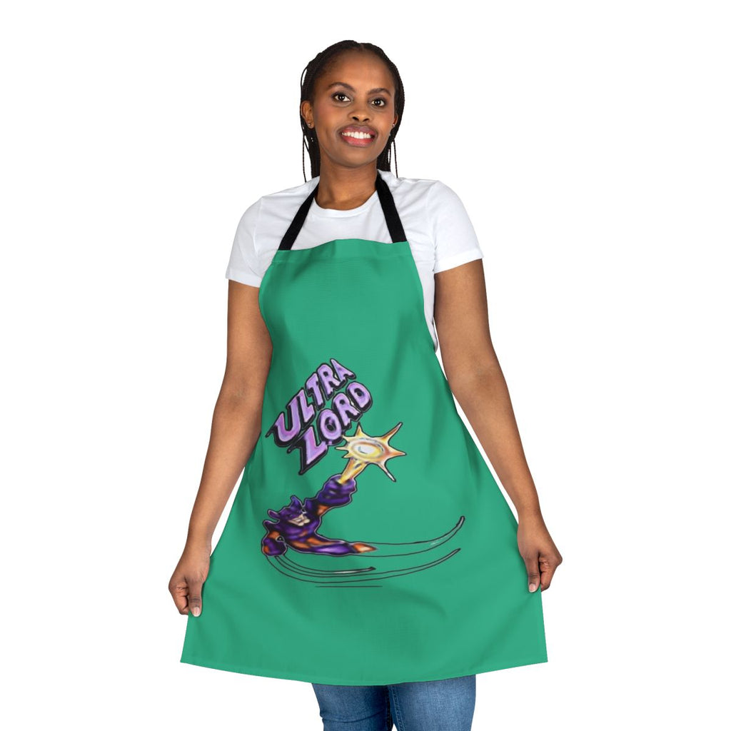 Ultra Lord Sheen-inspired graphic apron with vibrant pop culture design