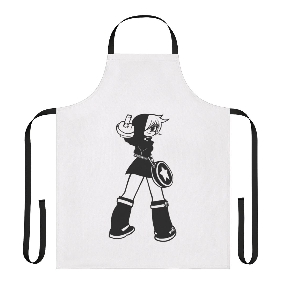 Retro-style apron featuring the character Ramona Flowers from the Scott Pilgrim graphic novels