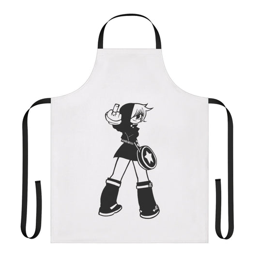 Retro-style apron featuring the character Ramona Flowers from the Scott Pilgrim graphic novels