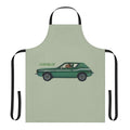 Retro green and striped apron with a gremlin design, perfect for car enthusiasts
