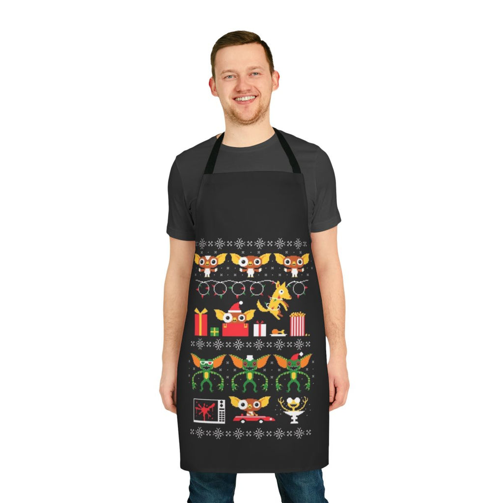 80s gremlins horror movie inspired apron with movie characters and holiday design