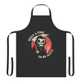 Vintage-style apron featuring a quirky grim reaper design, perfect for the kitchen or household tasks.