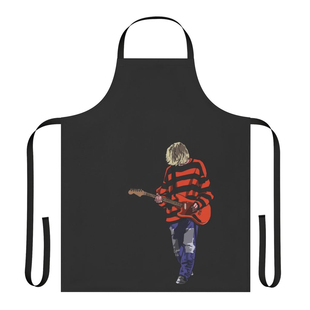 Striped apron with an artistic design inspired by Kurt Cobain and the grunge music era