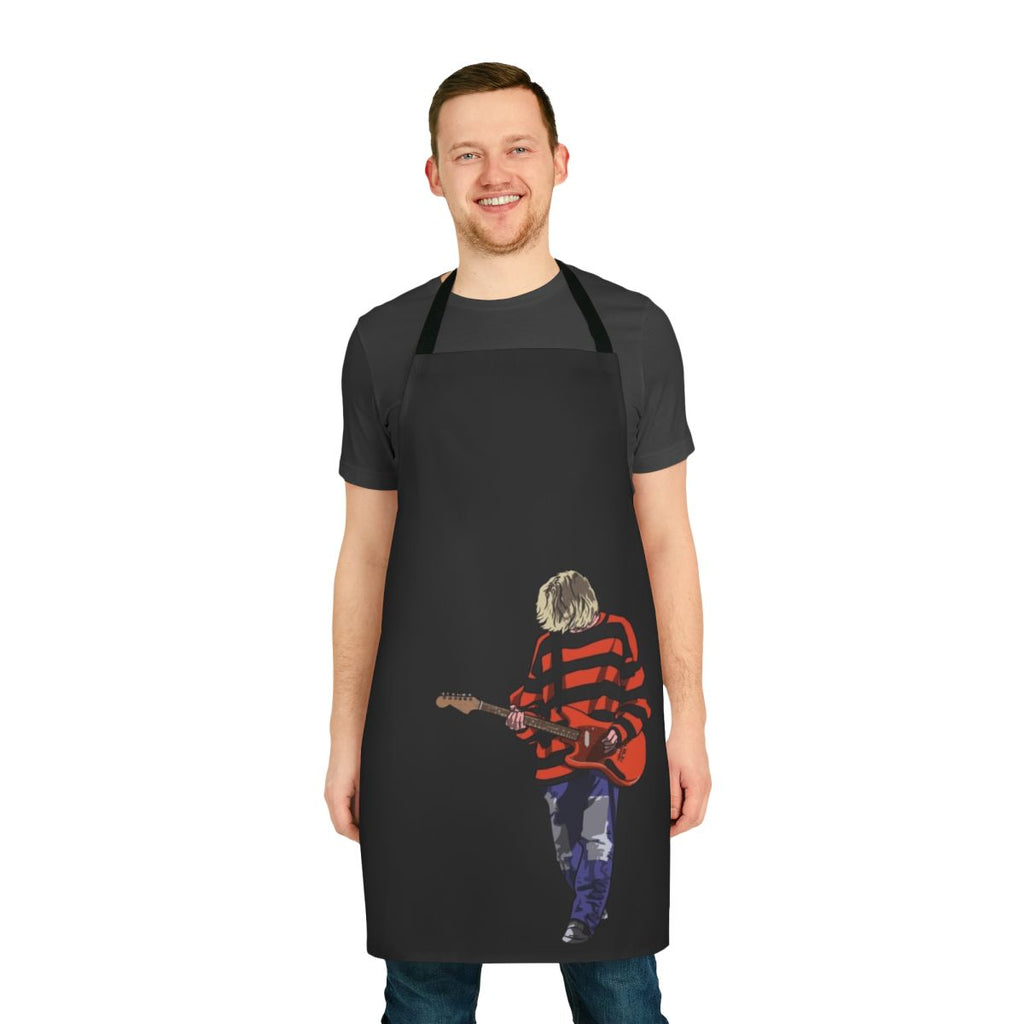 Striped apron with an artistic design inspired by Kurt Cobain and the grunge music era