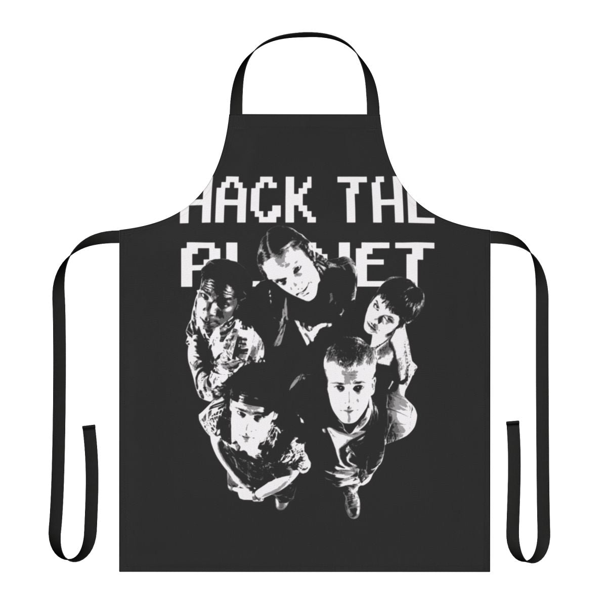 Retro-style apron with "Hack the Planet" design, inspired by the iconic 90s movie