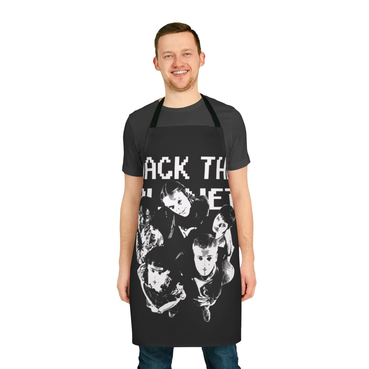 Retro-style apron with "Hack the Planet" design, inspired by the iconic 90s movie