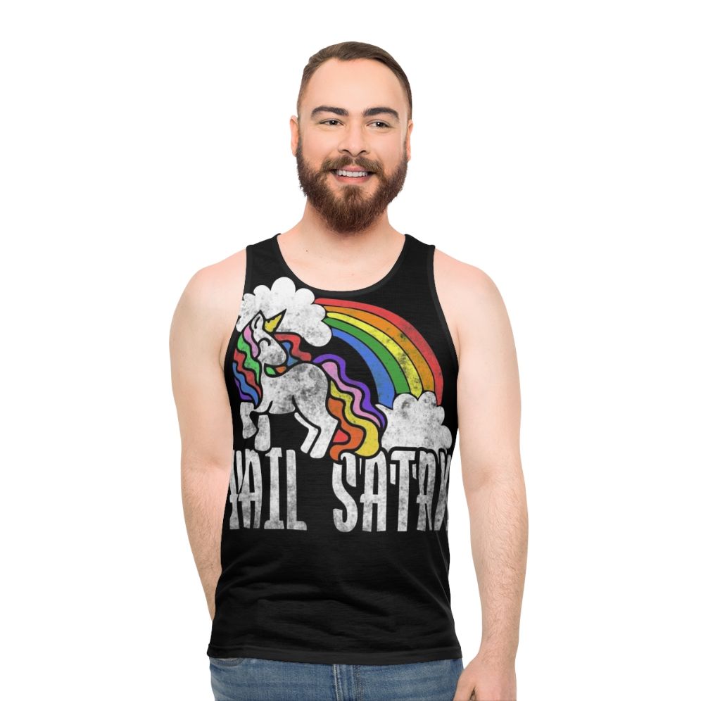 Retro Hail Satan Rainbow Unicorn Unisex Tank Top