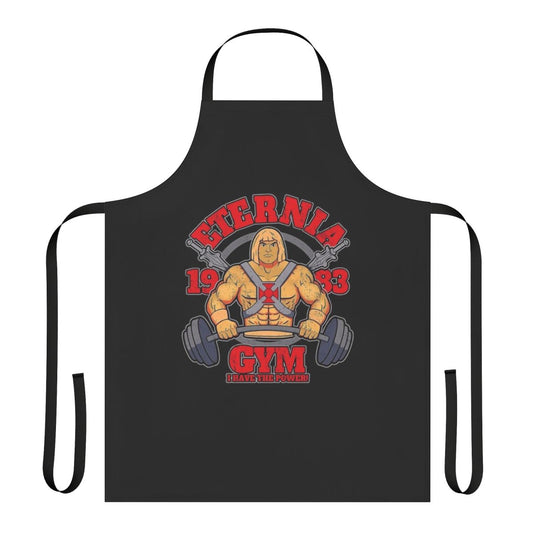 Retro He-Man Eternia inspired apron with characters like Skeletor, Beast Man, and Orko