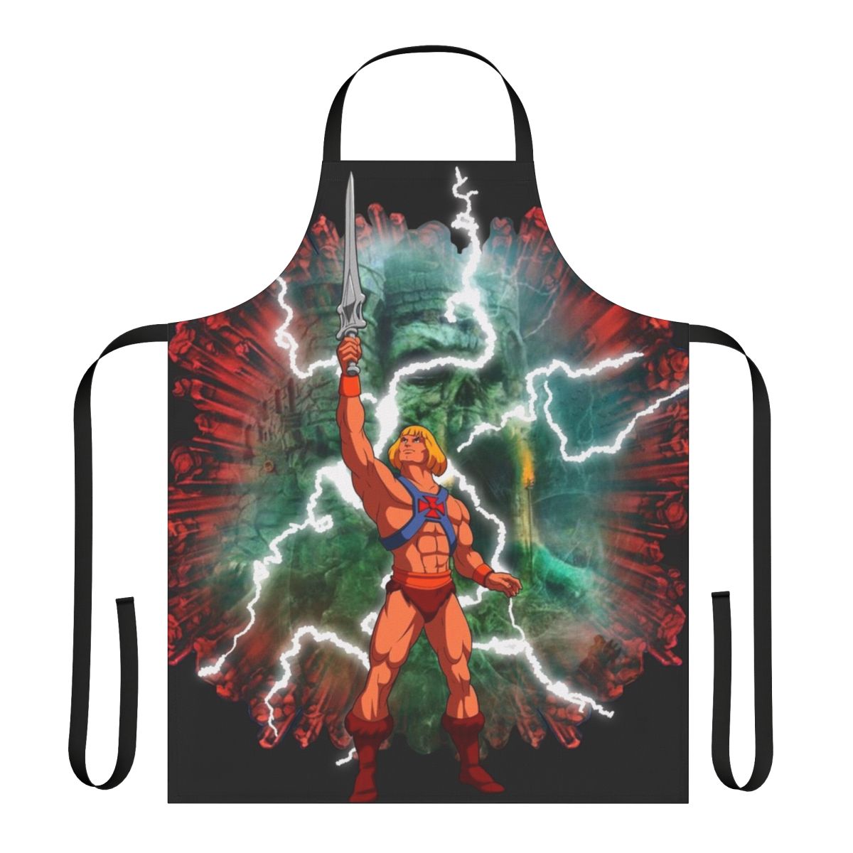 Retro He-Man Inspired Art Apron with Iconic Characters and Symbols