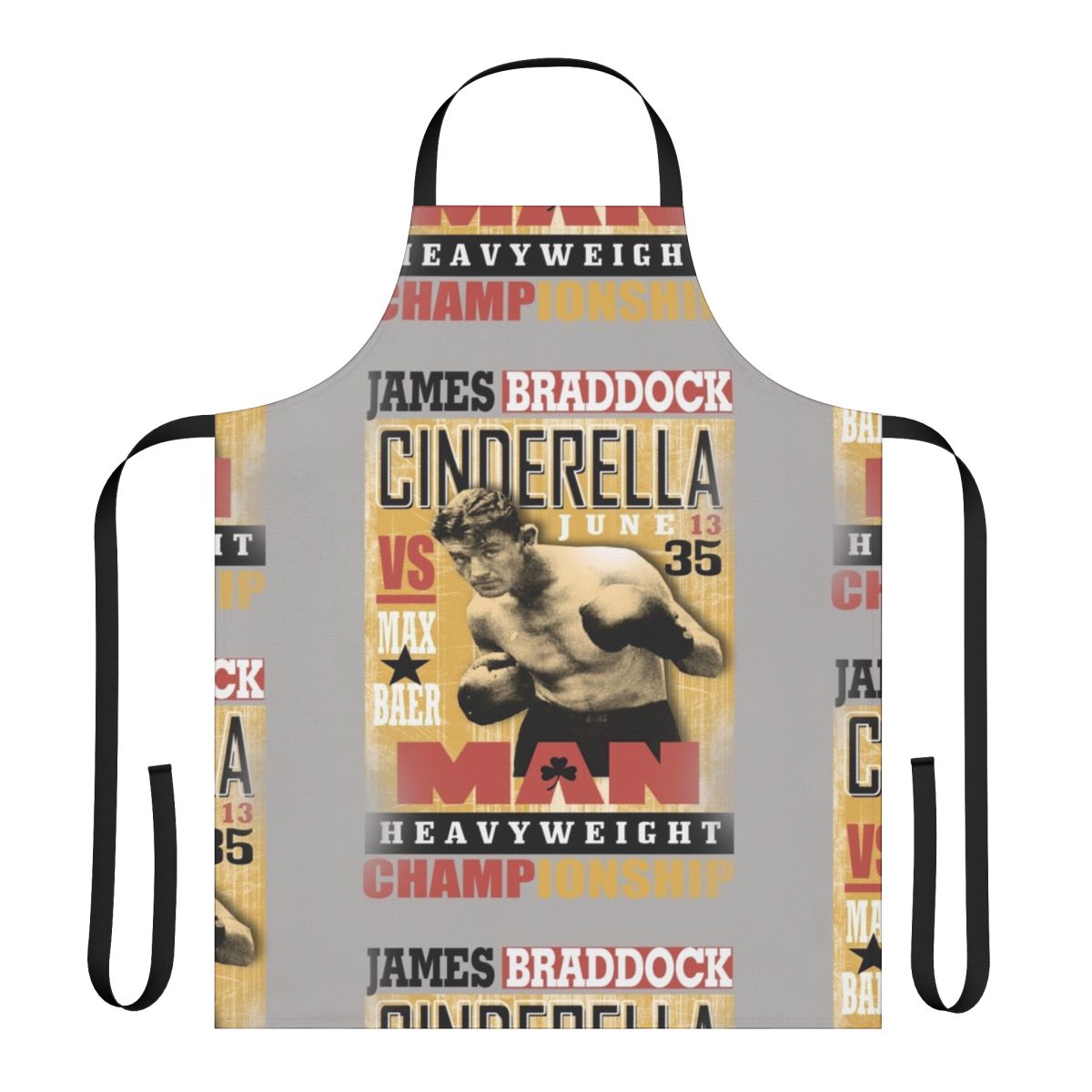 Vintage-style heavyweight boxing apron featuring James Braddock, the 1935 boxing champion