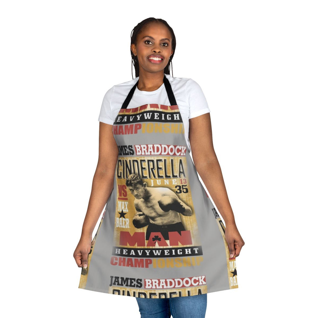 Vintage-style heavyweight boxing apron featuring James Braddock, the 1935 boxing champion