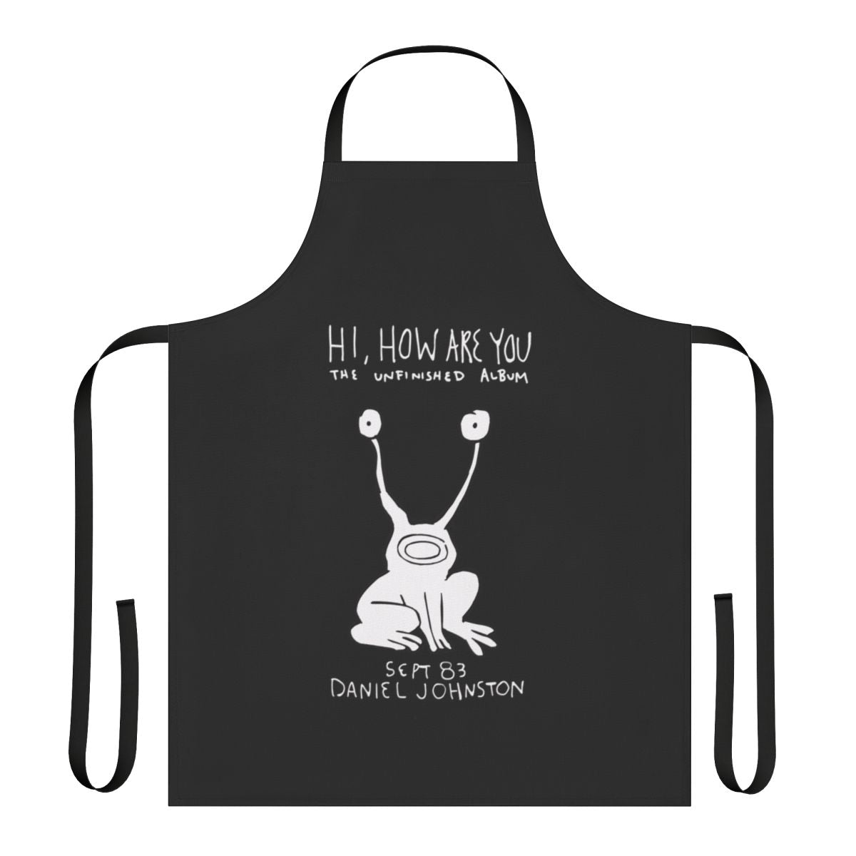 Retro apron featuring a graphic design inspired by Daniel Johnston's "Hi, How Are You" album cover