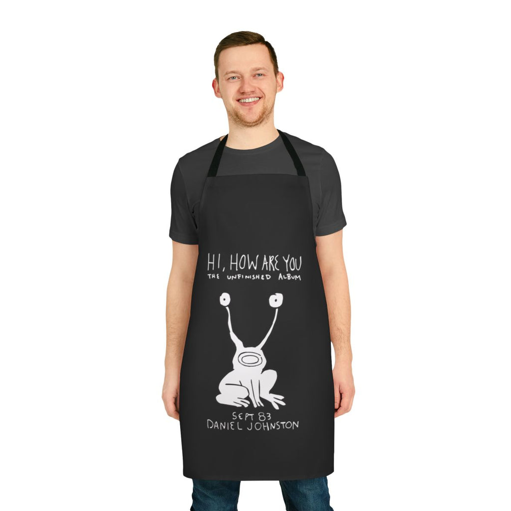 Retro apron featuring a graphic design inspired by Daniel Johnston's "Hi, How Are You" album cover