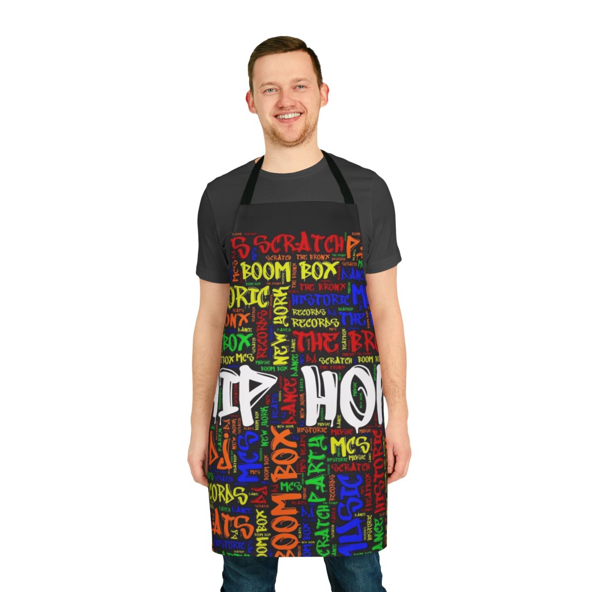Retro-style hip hop cooking apron celebrating the 50th anniversary of the genre