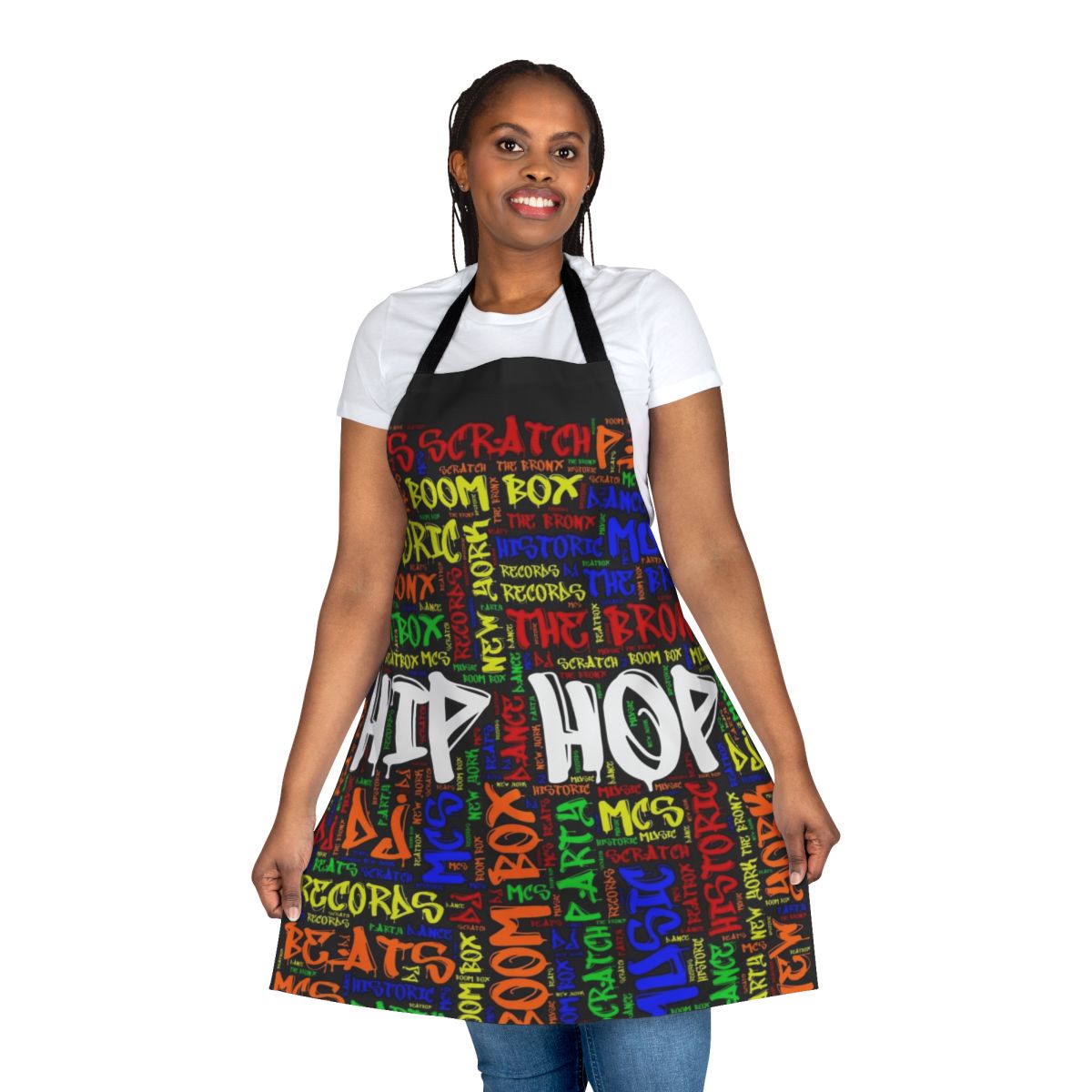 Retro-style hip hop cooking apron celebrating the 50th anniversary of the genre