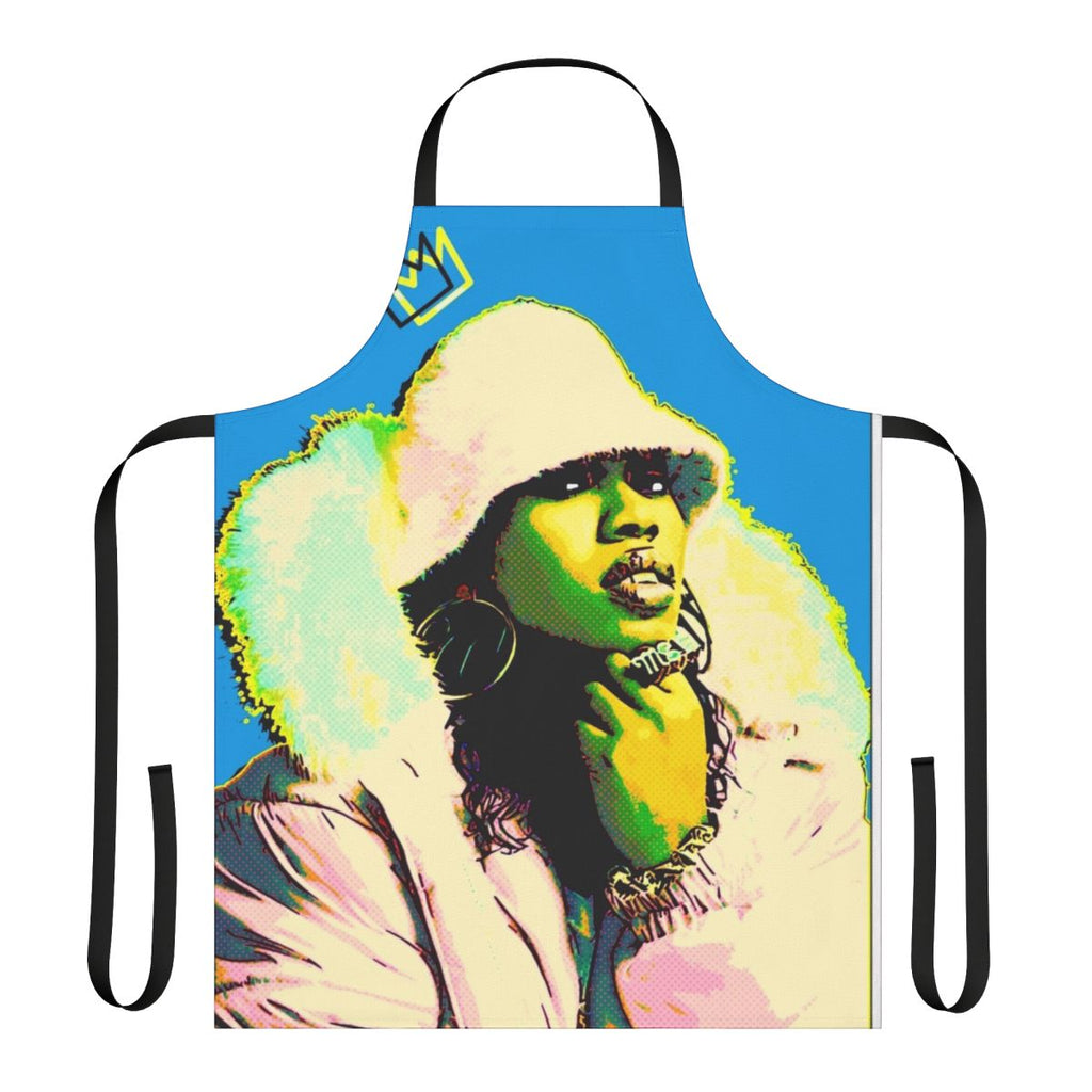 Retro apron featuring hip hop icons and inspired by Missy Elliott's style