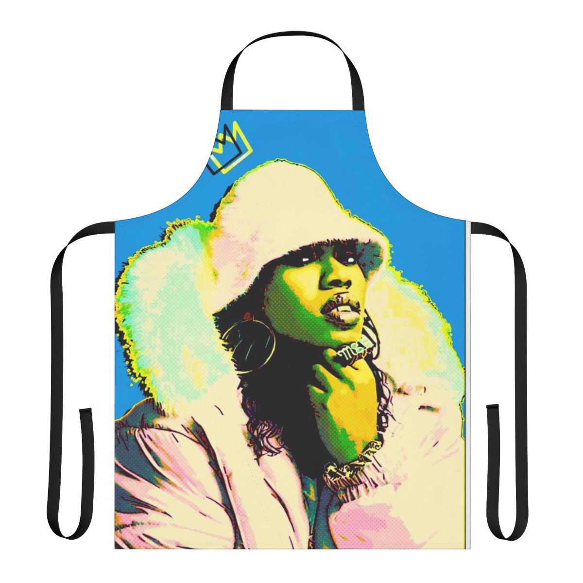 Retro apron featuring hip hop icons and inspired by Missy Elliott's style