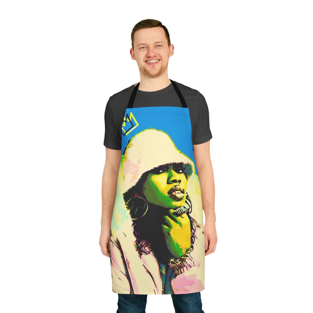 Retro apron featuring hip hop icons and inspired by Missy Elliott's style