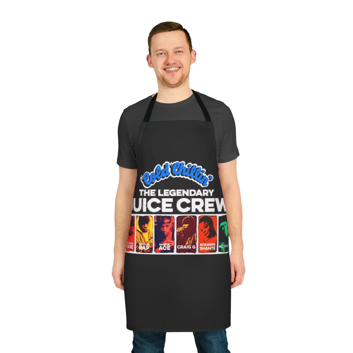 Retro hip hop inspired apron featuring Juice Crew members