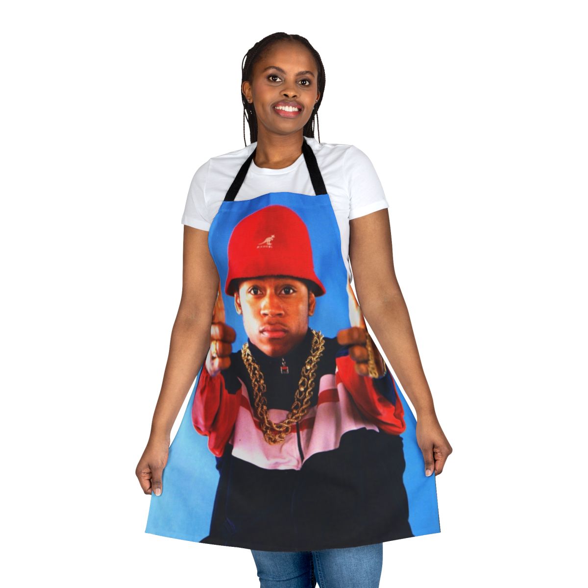 Vintage-style apron featuring graphic inspired by the iconic rap artist Ll Cool J