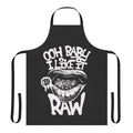 Retro hip hop inspired apron with graffiti-style design and "Ooh Baby I Like It Raw" text