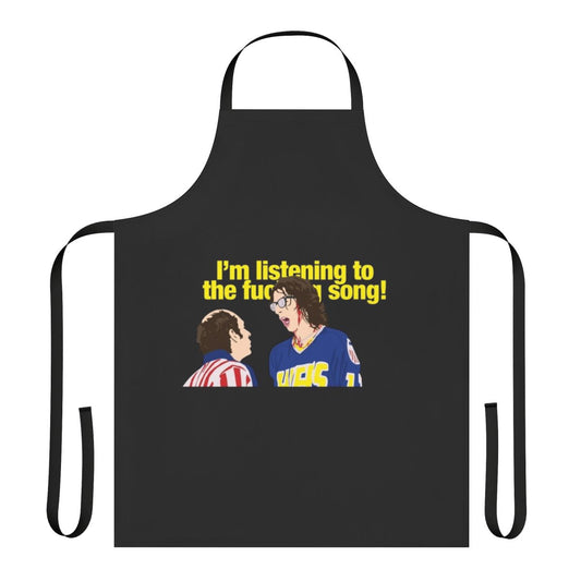 Retro hockey-inspired apron with Hanson Brothers design