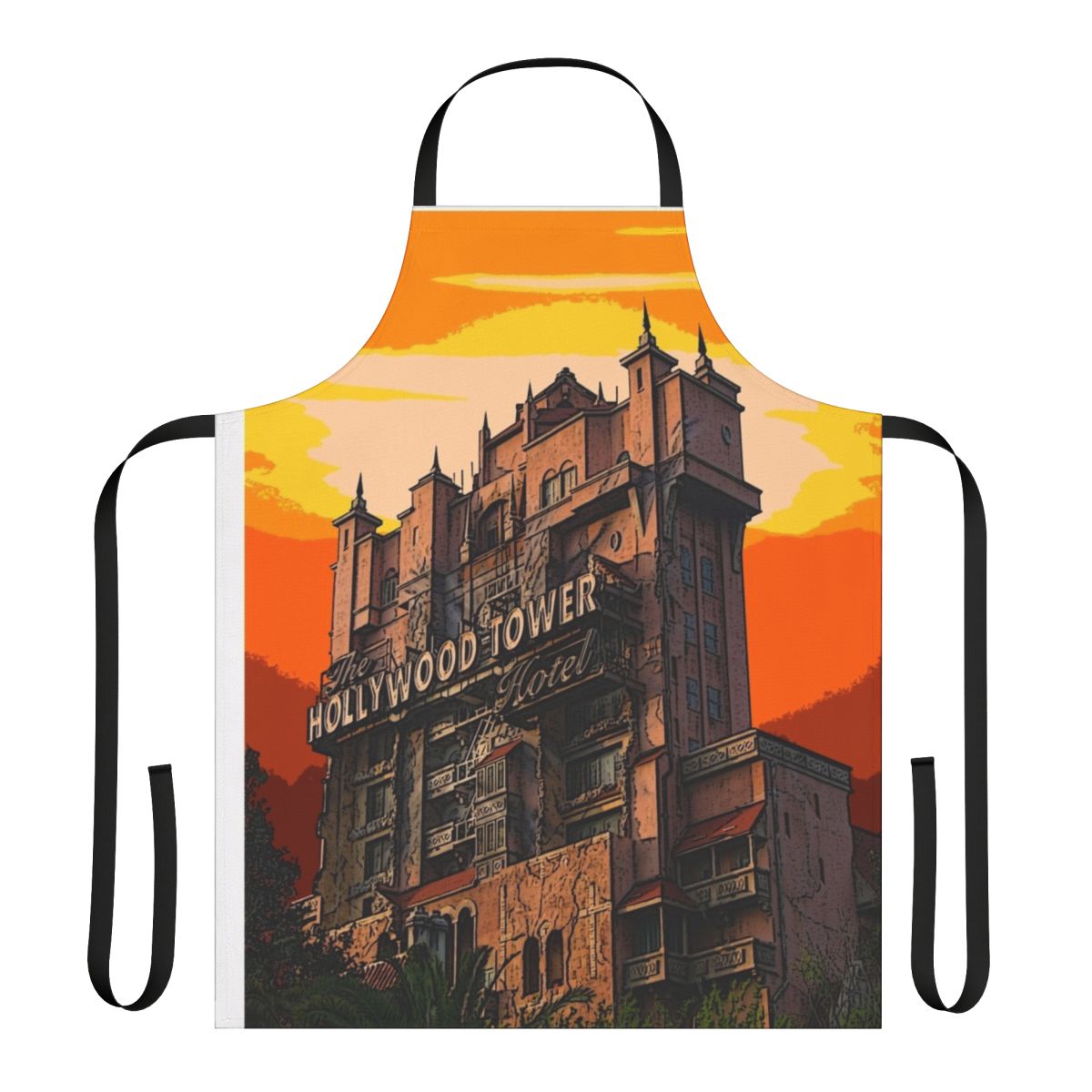 Vintage-style apron featuring a lightning storm and Twilight Zone-inspired design, perfect for Disney fans and vintage enthusiasts.