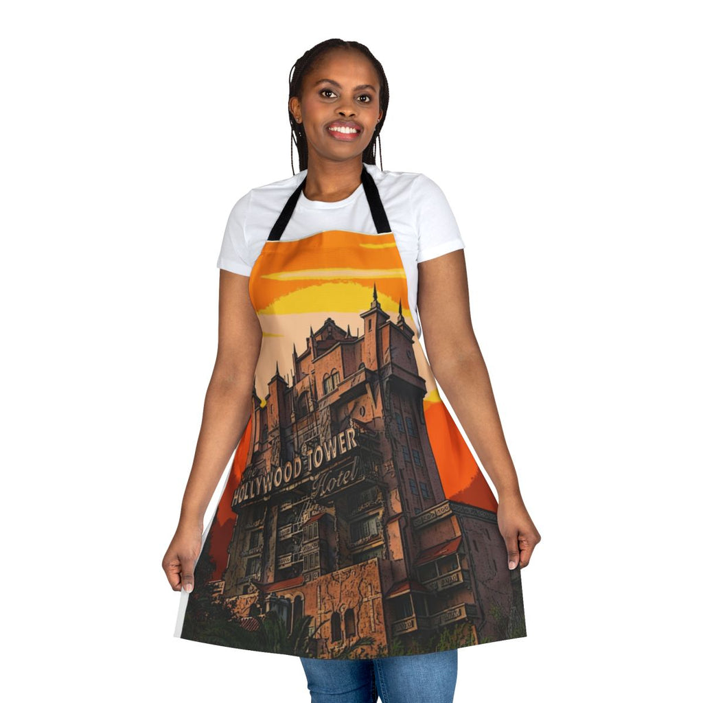 Vintage-style apron featuring a lightning storm and Twilight Zone-inspired design, perfect for Disney fans and vintage enthusiasts.