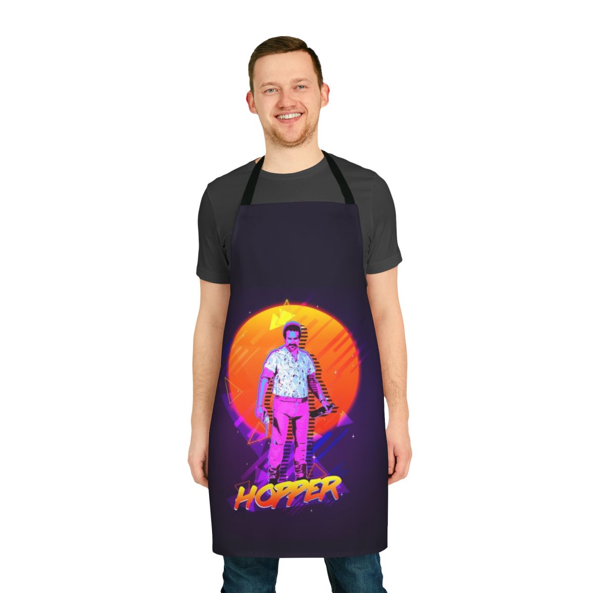 Hopper-inspired apron with Stranger Things design elements