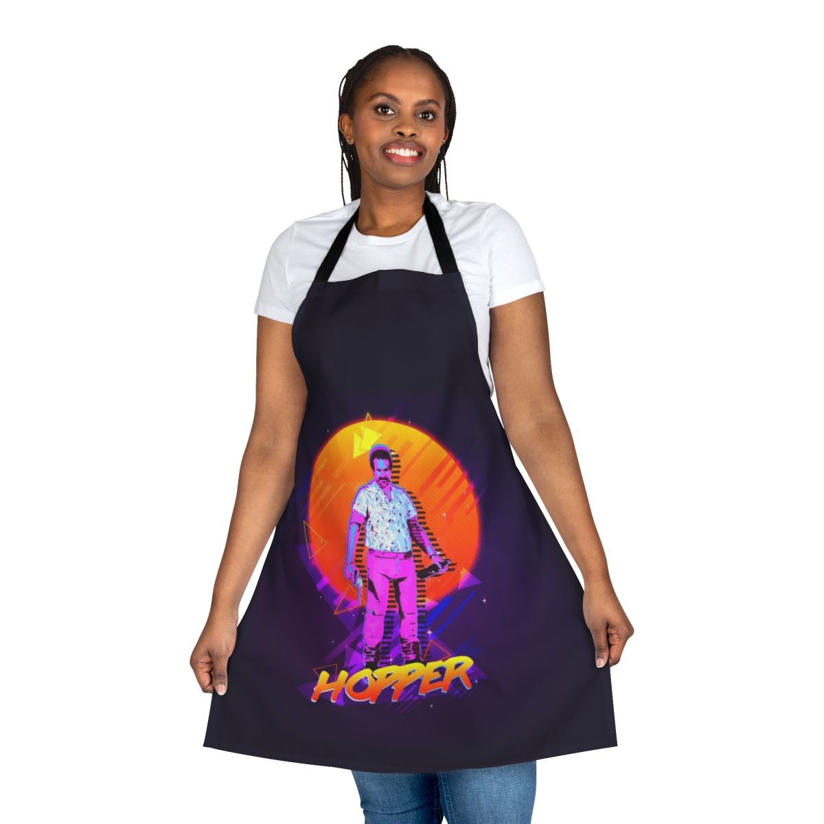 Hopper-inspired apron with Stranger Things design elements
