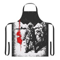 Retro horror-inspired apron featuring The Thing, Alien, Predator, and other iconic 80s cult films.