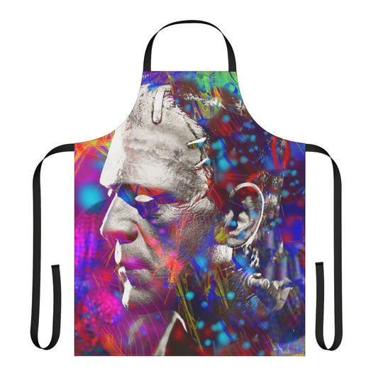 Frankenstein-inspired apron featuring a colorful, contemporary design