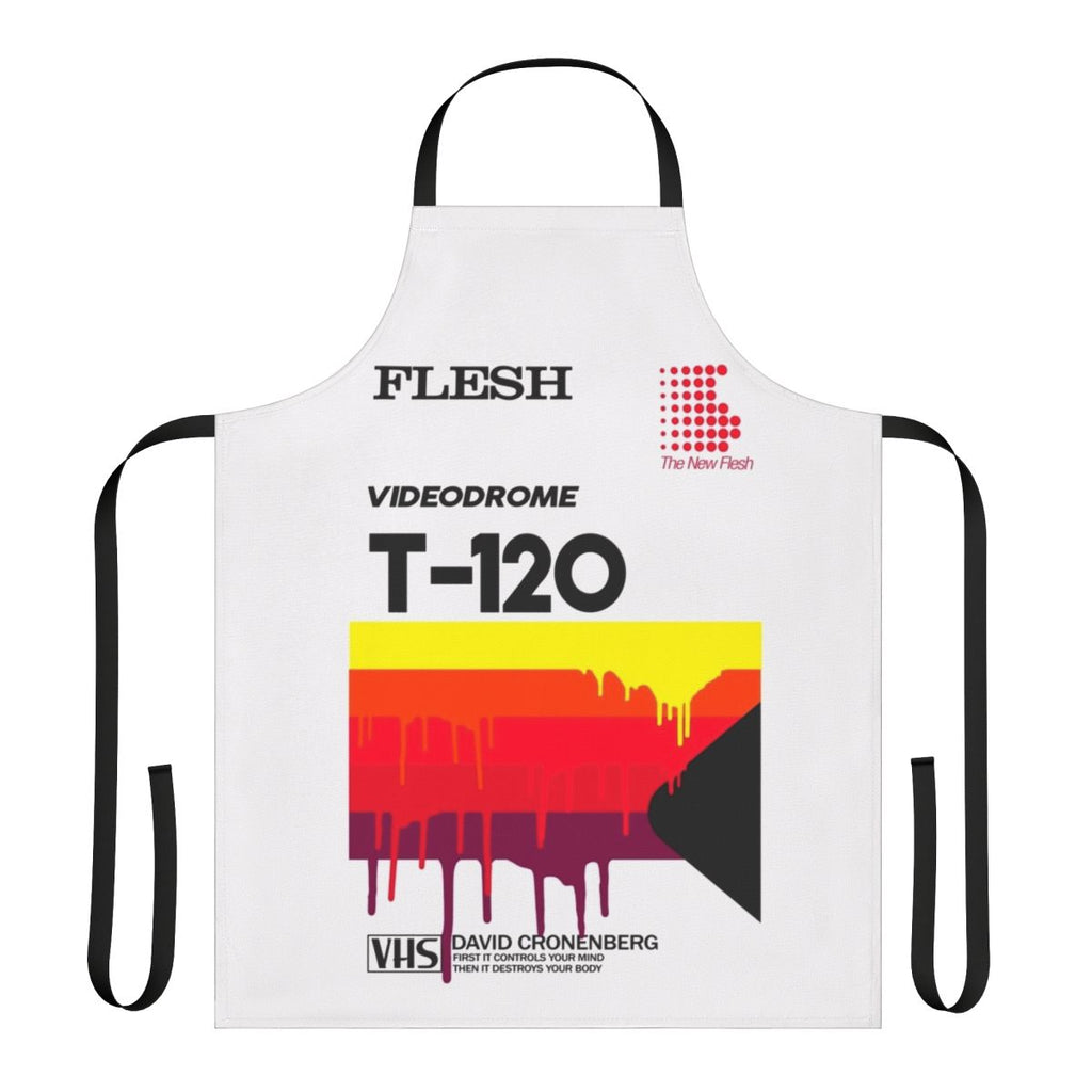 Apron featuring the iconic Videodrome movie logo and design, perfect for horror fans and movie enthusiasts.