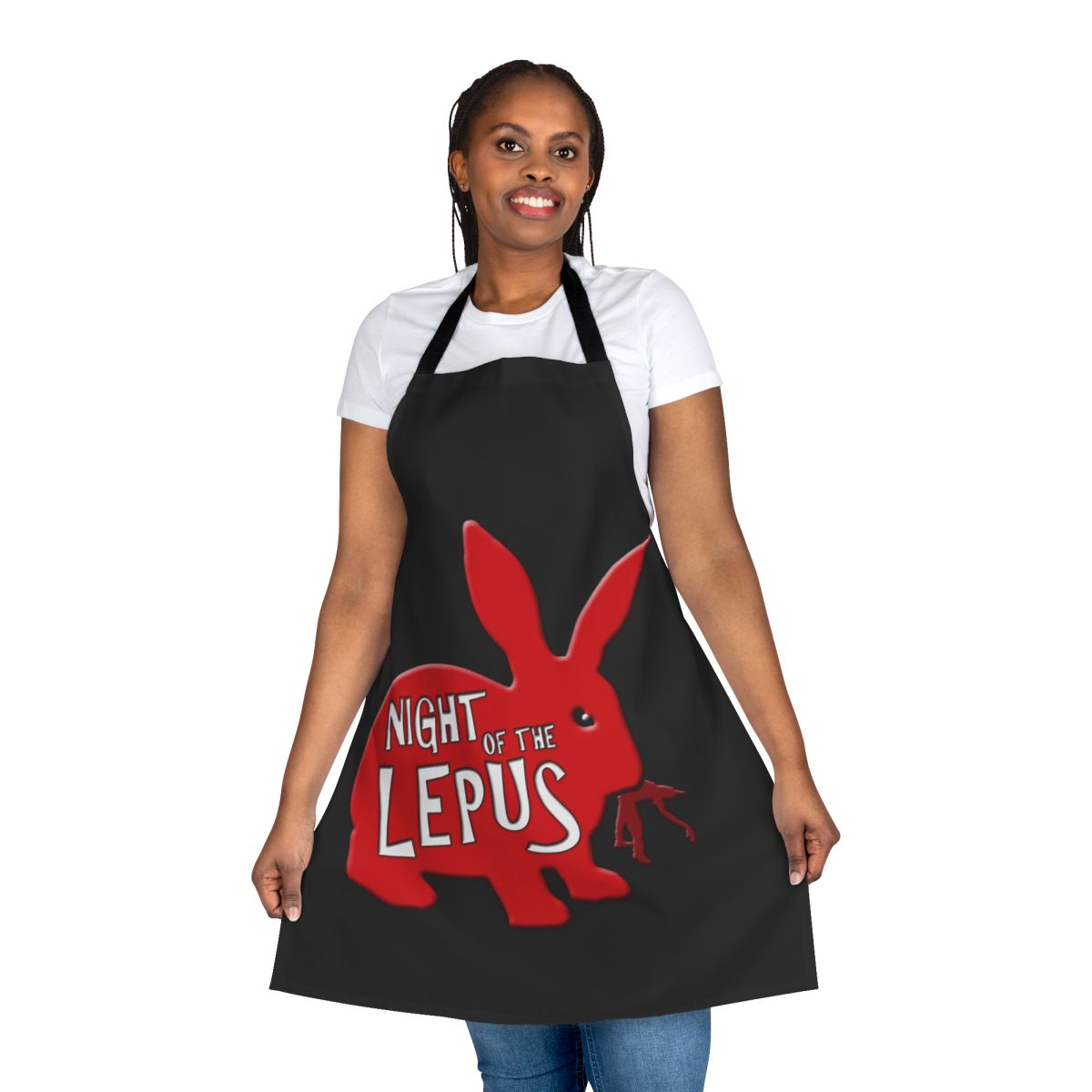 Night of the Lepus horror movie inspired apron with rabbit graphic