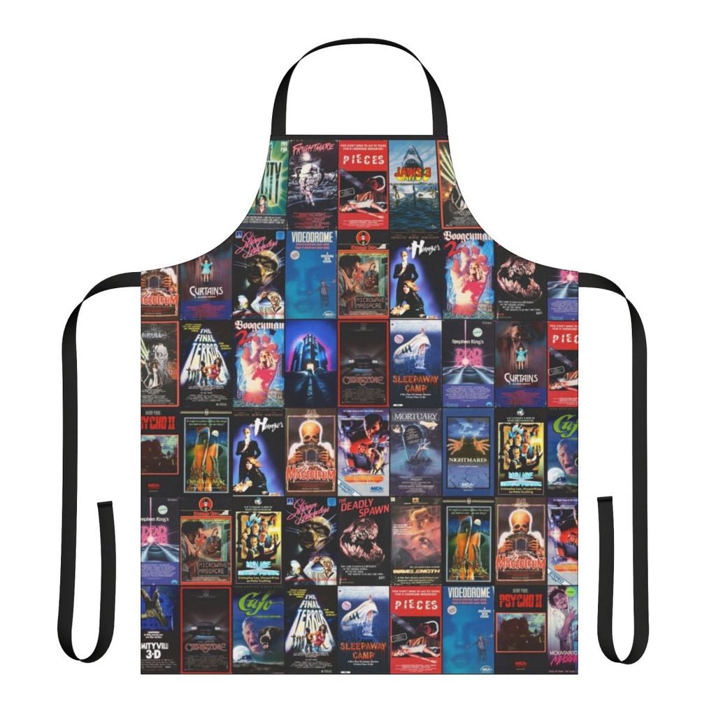 Retro horror movie VHS artwork printed on a durable kitchen apron