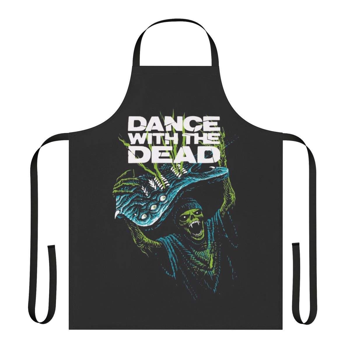 Retro horror-themed apron with synth wave design