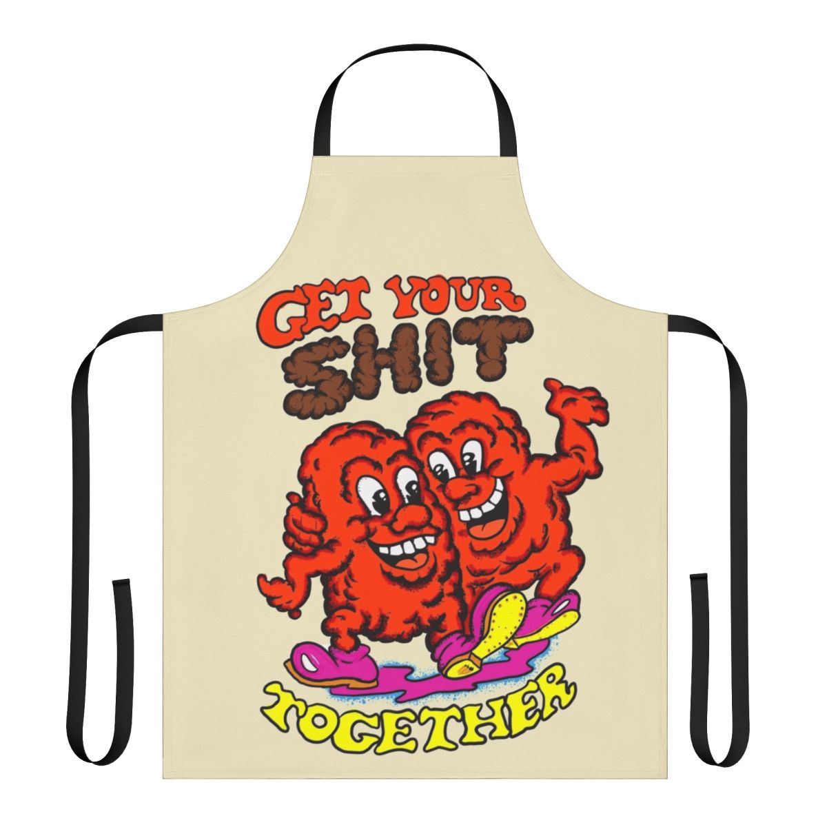 Retro-style apron with "Get Your Shit Together" text and vintage-inspired design