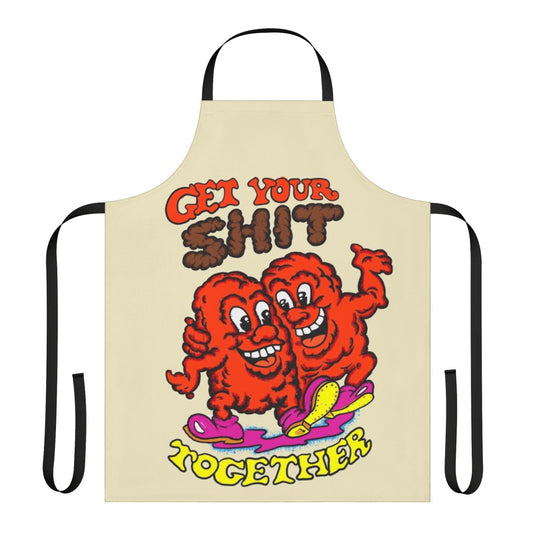 Retro-style apron with "Get Your Shit Together" text and vintage-inspired design