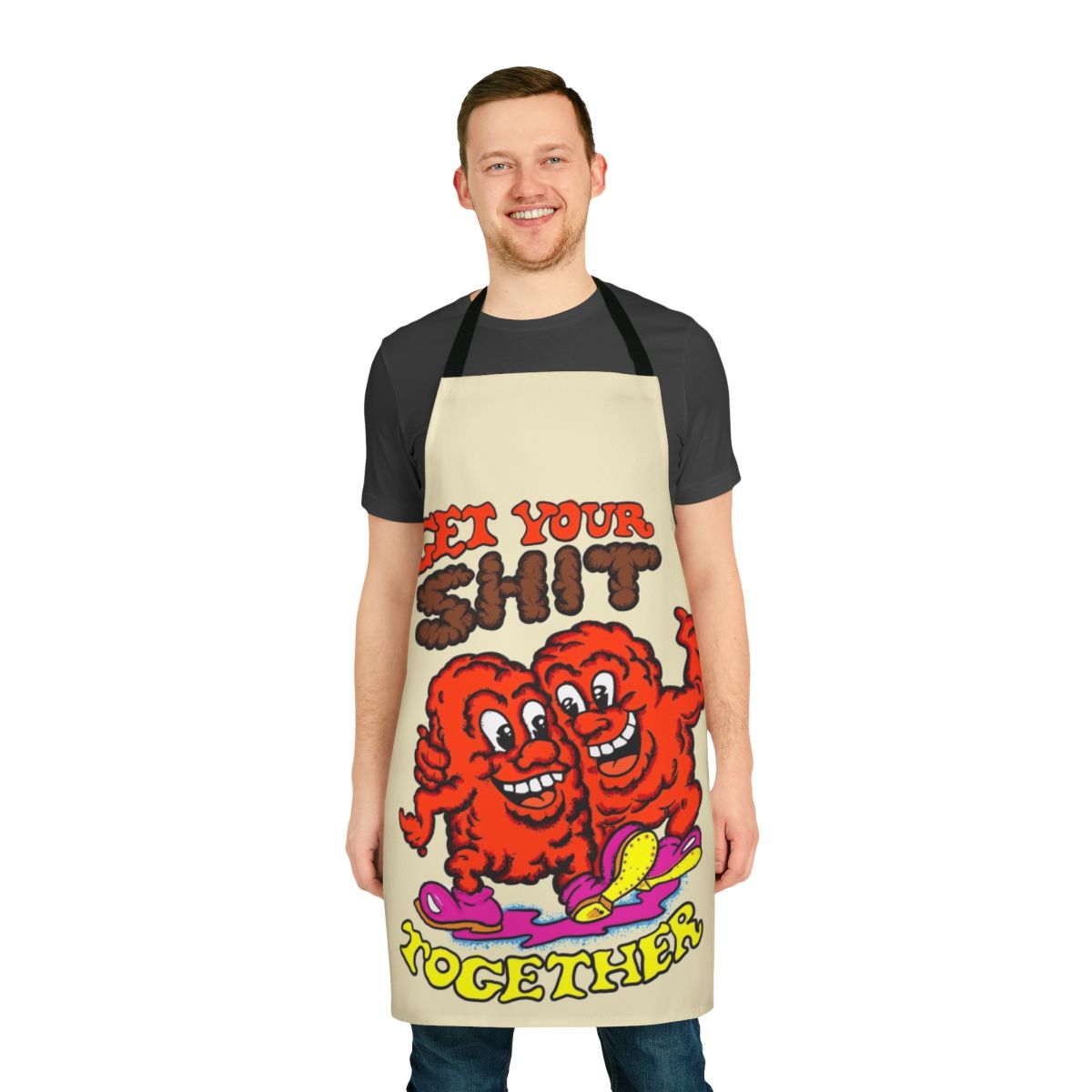 Retro-style apron with "Get Your Shit Together" text and vintage-inspired design