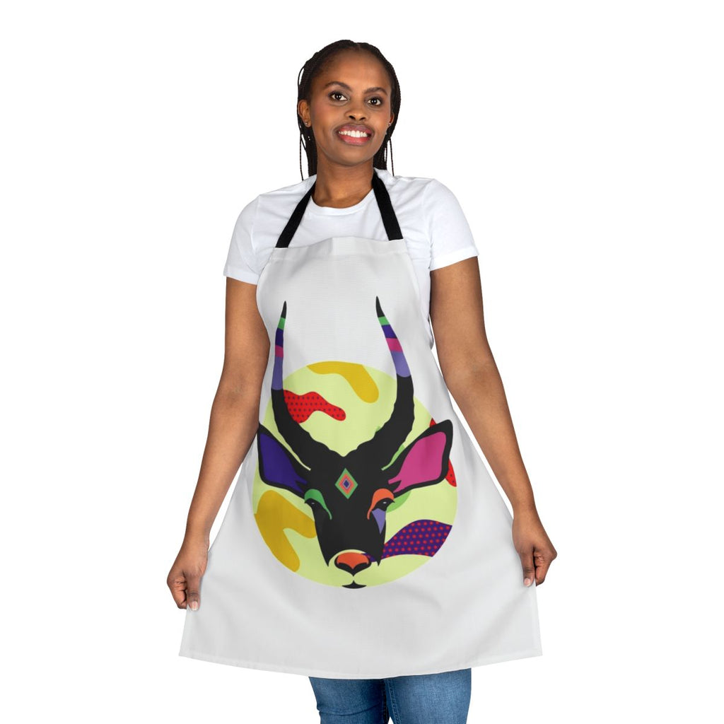 Retro-style apron featuring an illustration of an impala, an African antelope