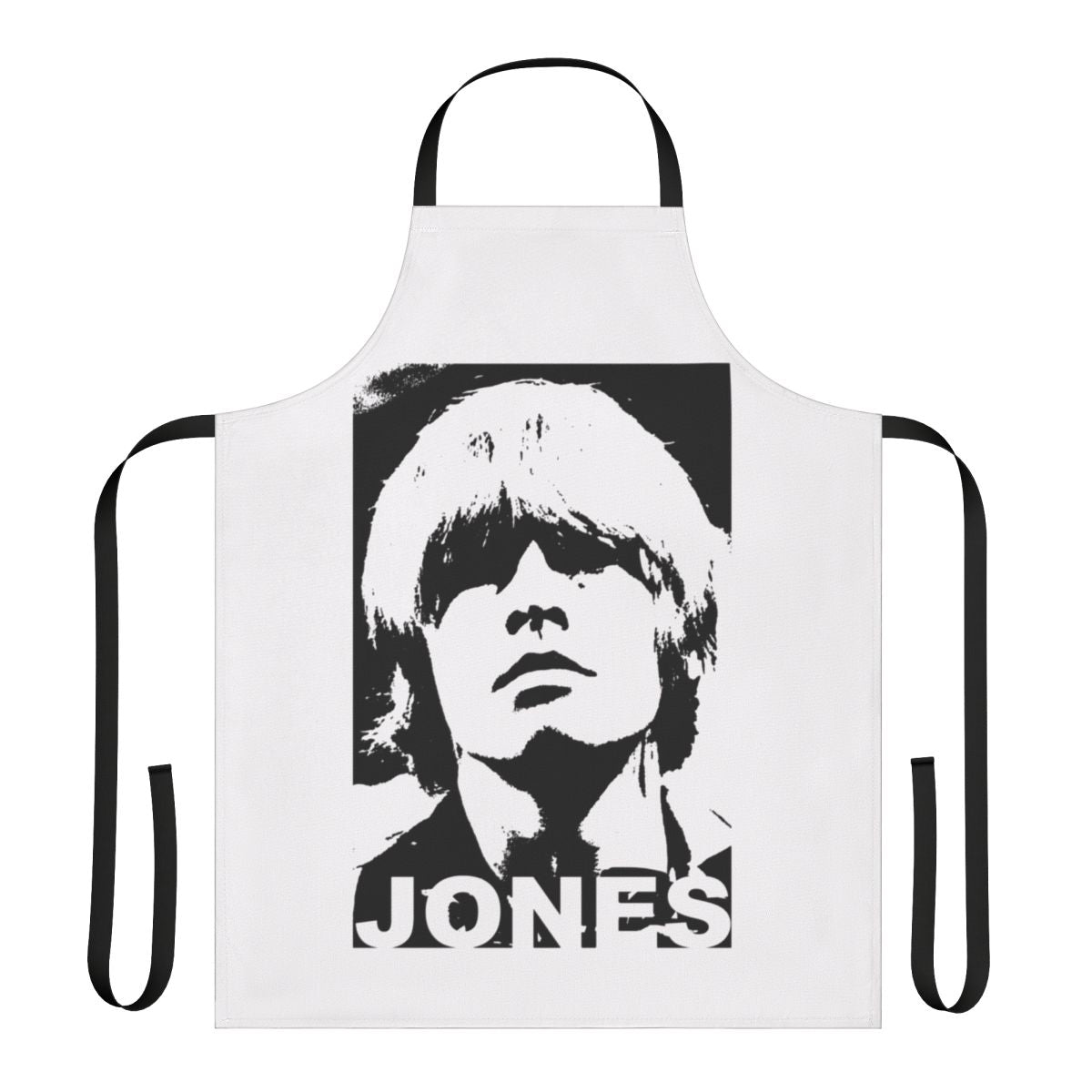 Retro 1960s music-themed apron featuring Brian Jones of The Rolling Stones